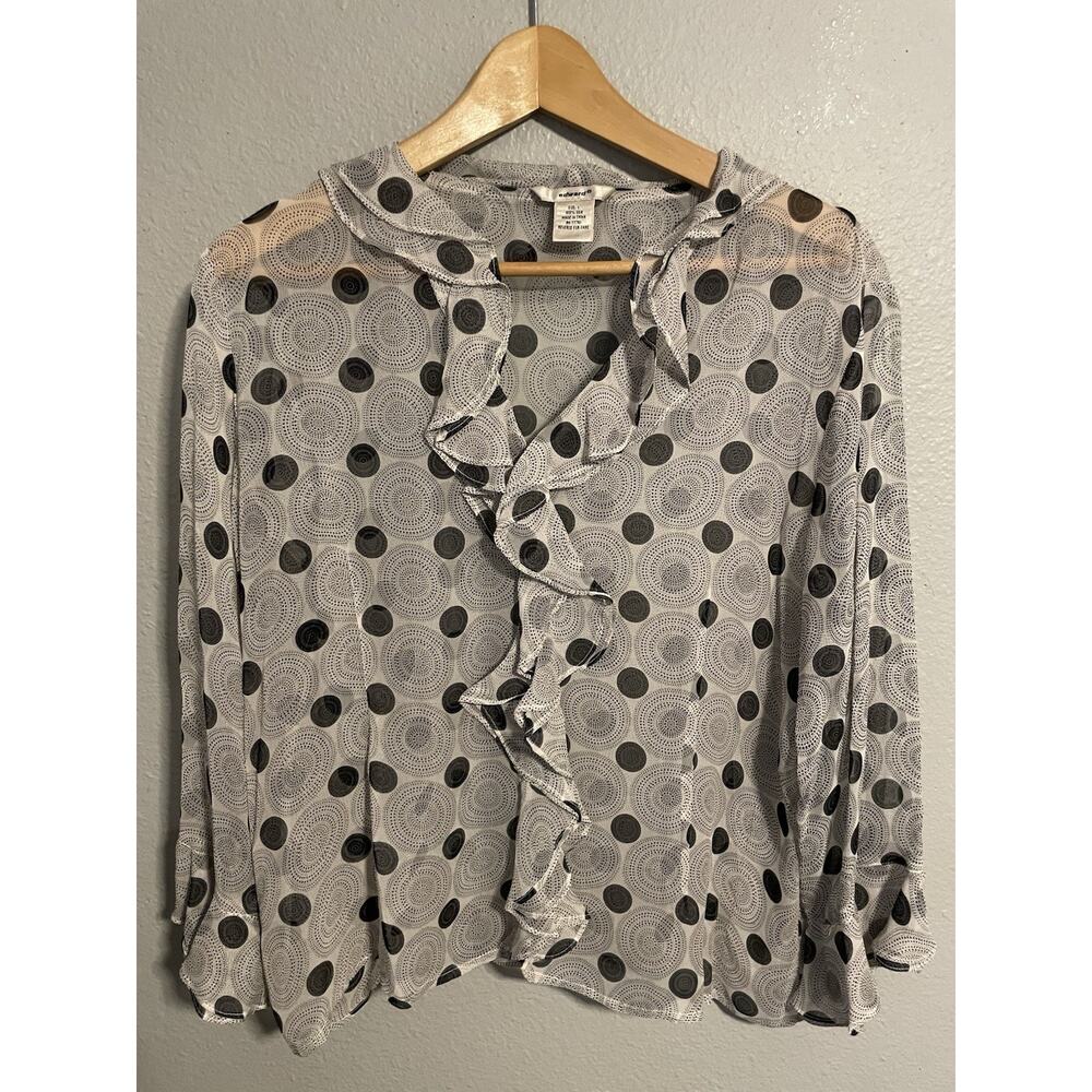 Vintage Edward Womens Top Large Gray Abstract Silk Sheer Button Up Fairy Grunge